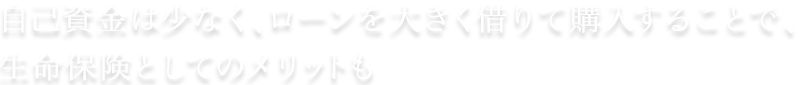 自己資金は少なく、ローンを大きく借りて購入することで、生命保険としてのメリットも
